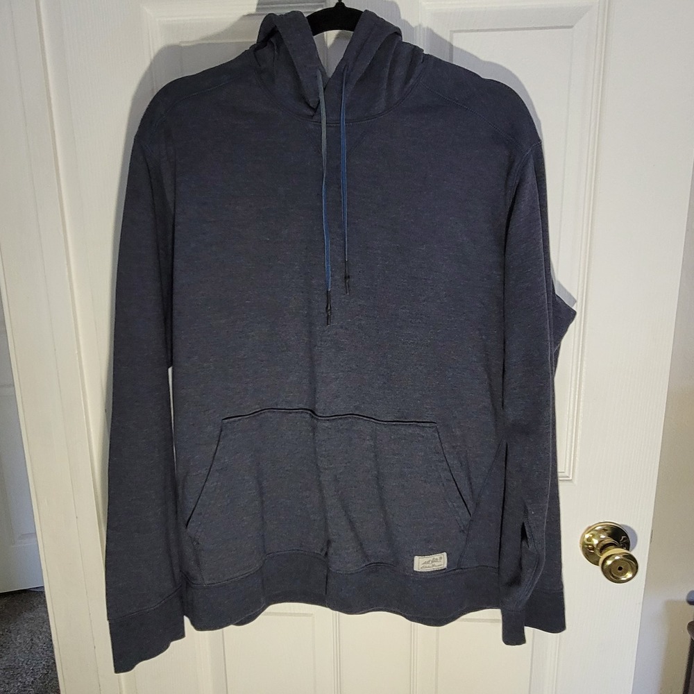 Eddie Bauer Everyday Pullover Hoodie Mens L Navy Blue Heathered Fleece Pullover